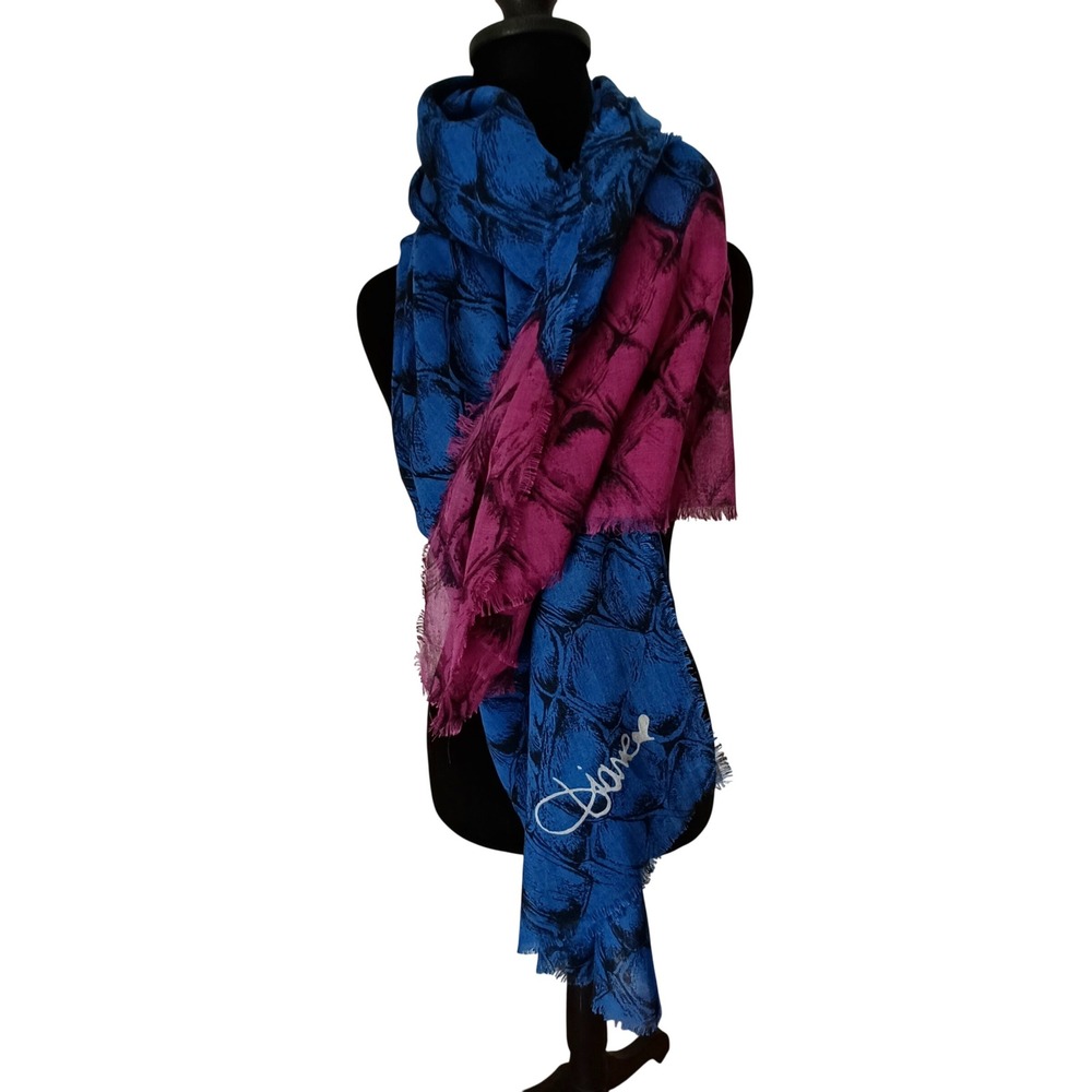 Diane von Furstenberg DVF Blue Magenta‎ Snakeskin Print Scarf Wrap 80x40 Fringe